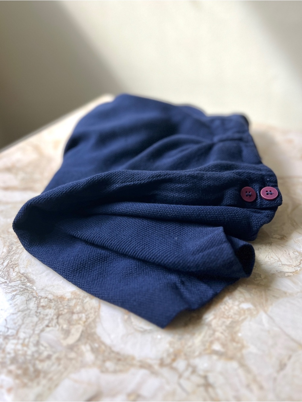 Vintage Dianne B New York Navy Blue High Waisted Tailored Shorts Pink Buttons